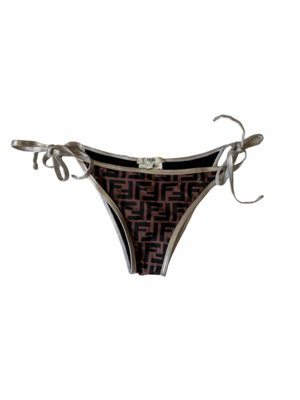Women's Fendi Logo Print Bikini Bottom Size M Brown Black
